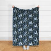 Retro Rose Chintz in Monochrome Grey and Royal Blue