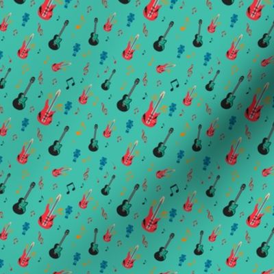 Rockabilly mania guitars- light teal- Ditsy Scale