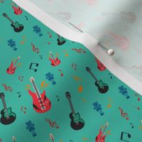 Rockabilly mania guitars- light teal- Ditsy Scale