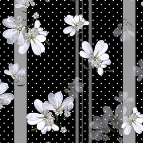 Coriander Flowers | Black/Gray Stripes + Polka Dots