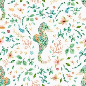 Seahorse Coral Tropical Ocean in Off White Cream