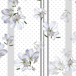 Coriander Flowers | White/Gray Stripes + Polka Dots
