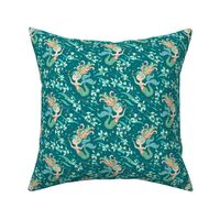 Mermaid Starfish Floral in Deep Sea Green