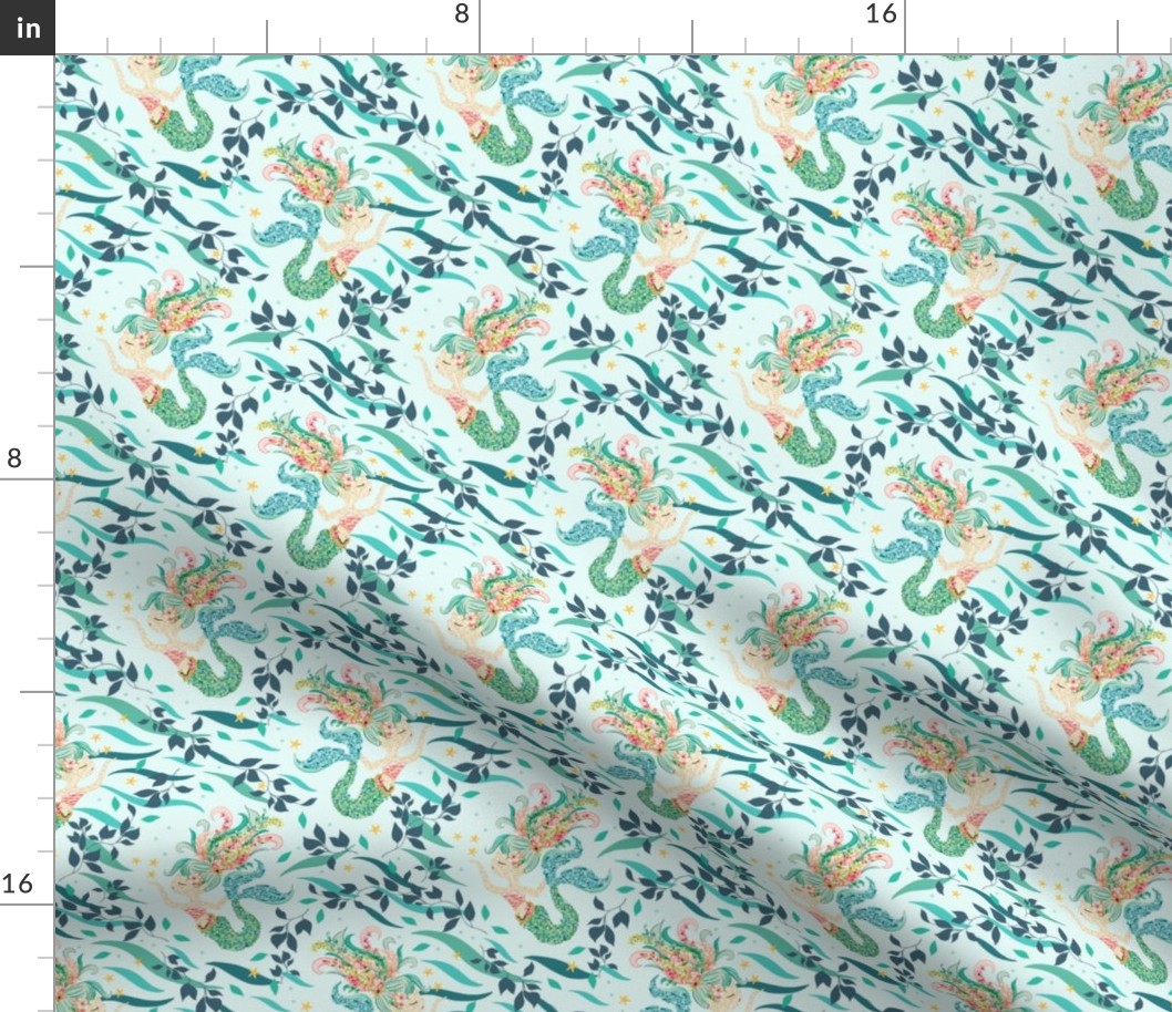  Mermaid Starfish Floral in Light Sea Blue