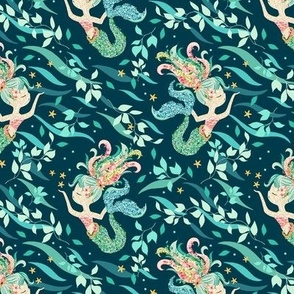 Mermaid Starfish Floral in Midnight Navy