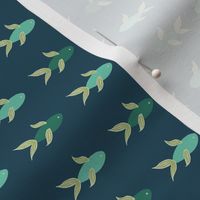 Little Fish Swimming Green and Navy