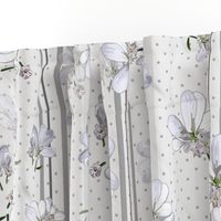 Coriander Flowers | Pale Wm Gray + Gray Polkadots/Stripes