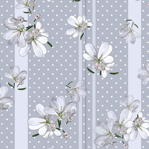 Coriander Flowers | Cool Grey + Wt Dots + Gray Stripes