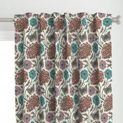 Modern Chintz Floral Botanical with Butterflies Red Teal Pink Turquoise Black Gray - LARGE Scale - UnBlink Studio by Jackie Tahara