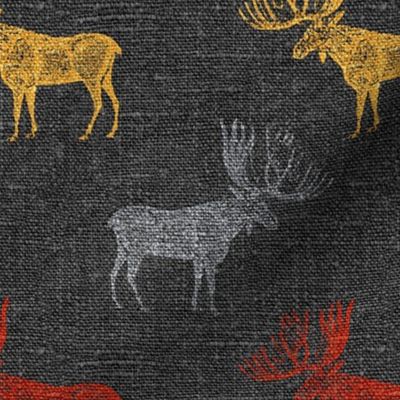 Moose in Grey, Red and Mustard on a textured grey background
