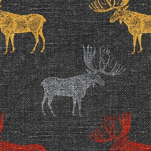 Moose in Grey, Red and Mustard on a textured grey background