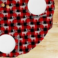 Moose in White on a Red Buffalo Plaid textured Background