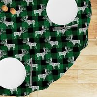 Moose in White on a Green Buffalo Plaid textured Background