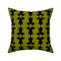 Three Inch Black Frogs on Olive Green