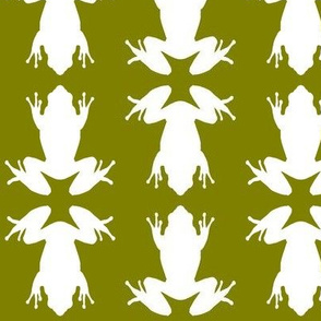 Three Inch White Frogs on Olive Green