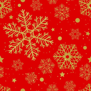 Golden snowflakes on red