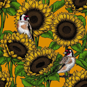 Sunflowers and goldfinches 2