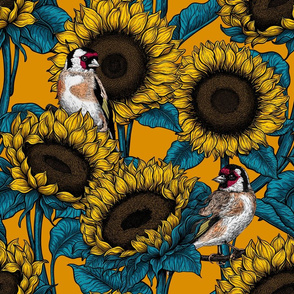 Sunflowers and goldfinches 4