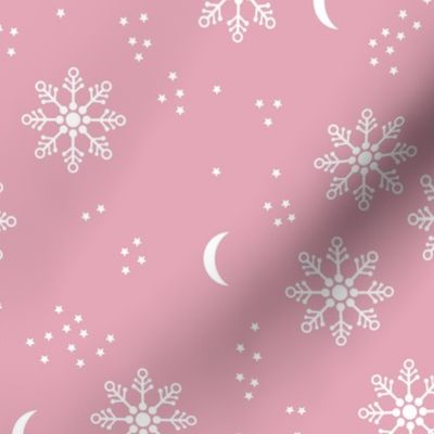 Magic snowflake winter sky stars and moon night boho christmas theme pink girls white