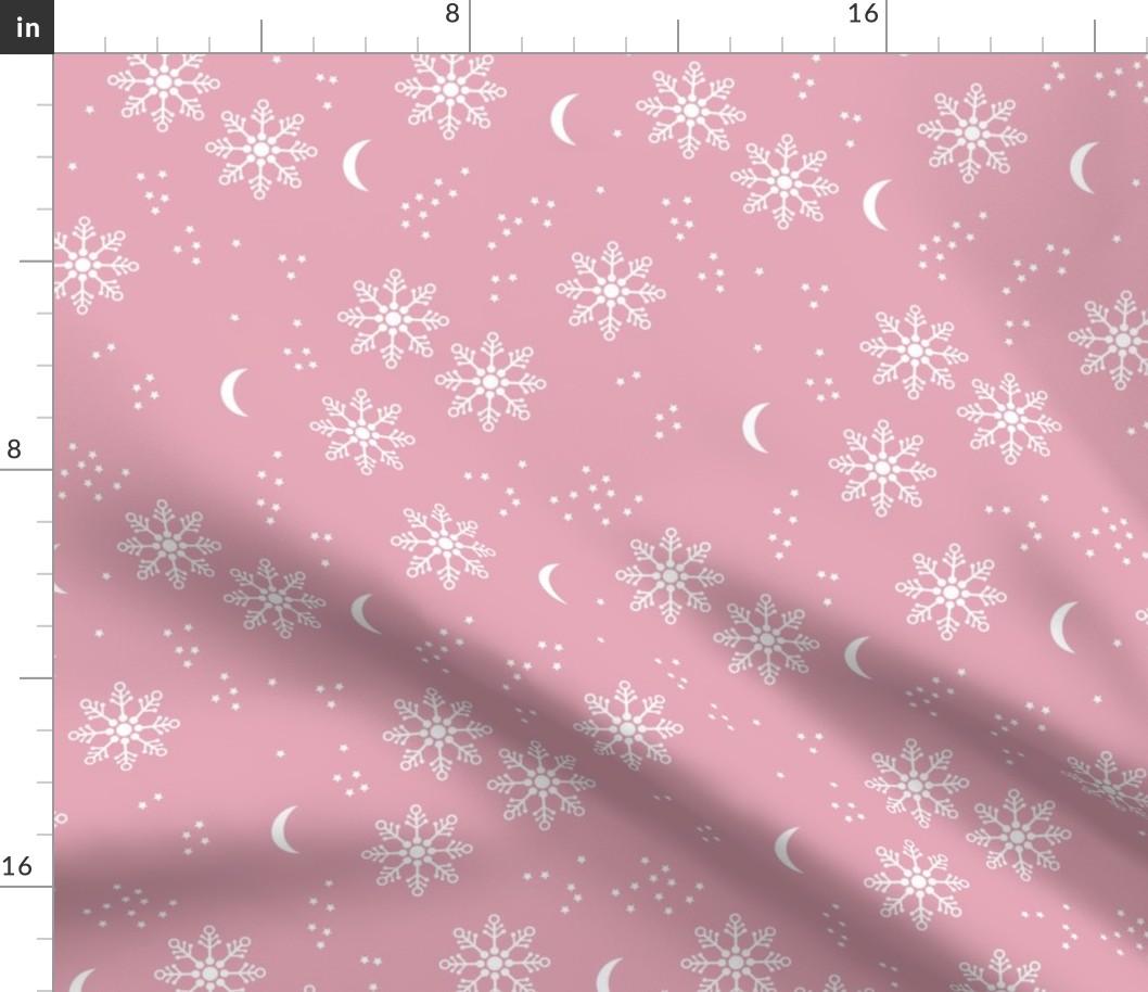 Magic snowflake winter sky stars and moon night boho christmas theme pink girls white