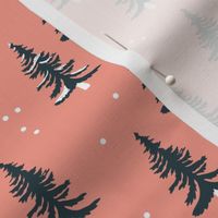 Christmas forest pine trees and snowflakes winter night new magic moon boho apricot green
