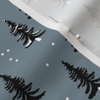 Christmas forest pine trees and snowflakes winter night new magic moon boho cool gray