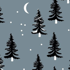 Christmas forest pine trees and snowflakes winter night new magic moon boho cool gray JUMBO