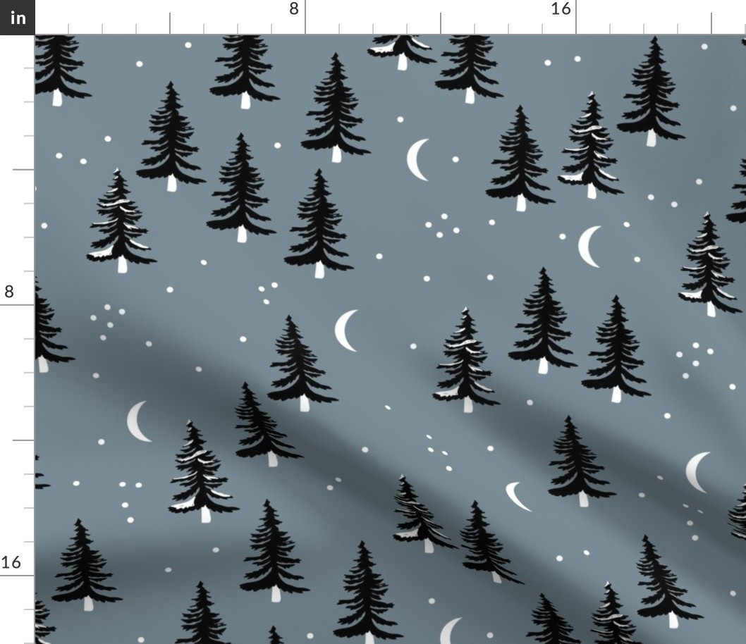 Christmas forest pine trees and snowflakes winter night new magic moon boho cool gray JUMBO