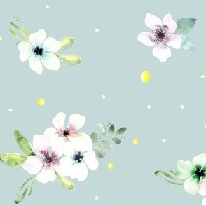 White watercolor flowers on light green from Anines Atelier.  Use the design for lingerie, swimsuit and bikini