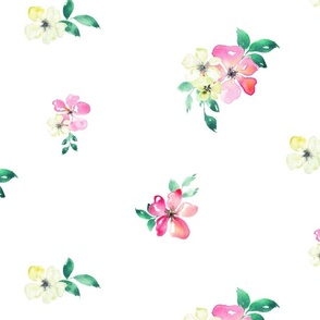 (l)Loose watercolor pink flowers with white big scale from Anines Atelier. Use the design for girls room decor