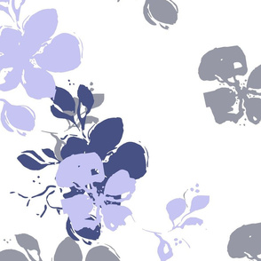 Grandmillennial lavender and blue loose painted flowers big scale. Use the design for living room walls