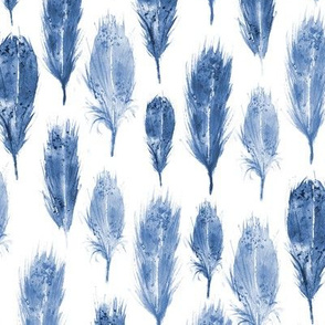 Denim blue watercolor feathers • painted softness