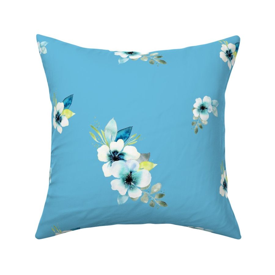 White watercolor flowers with bright blue from Anines Atelier. Use the design for swimsuit or bikini or pattern for pets