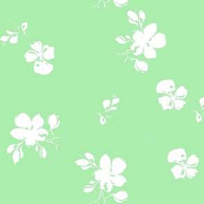 Whimsical  white  flowers with light green.  Use the design for lingerie, bedroom walls or a summer dress.