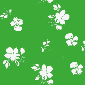 White whimsical flowers on bright green from Anines Atelier. Use the design for a summer dress