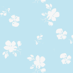 Whimsical white flowers with baby blue. Use the design for lingerie or  bathroom walls.