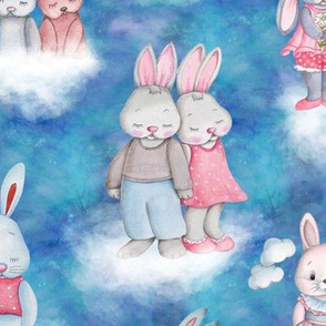 rabbits on clouds blue FLWRT