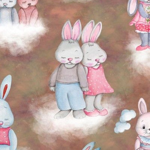 rabbits on clouds brown taupe FLWRT