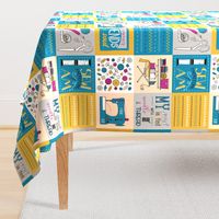 Sewing Quotes Cheater Quilt 6” Blue and Yellow