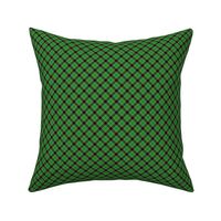 Christmas Holly Green and Red Diagonal Argyle Tartan with Crossed Red and White Lines