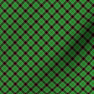 Christmas Holly Green and Red Diagonal Argyle Tartan with Crossed Red and White Lines