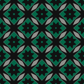 Black Quilt Stars Silver on Green
