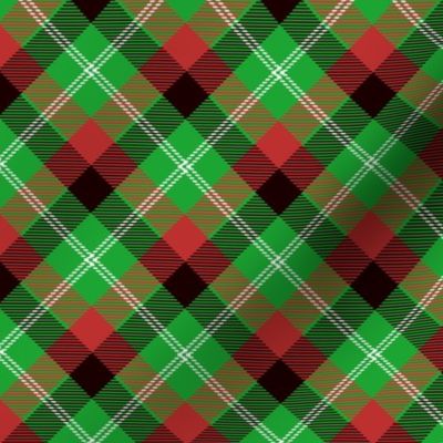 Christmas Holly Green, Red and Black and Argyle Tartan Plaid with Crossed White Lines