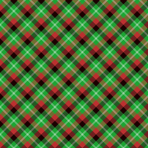 Christmas Holly Green, Red and Black and Argyle Tartan Plaid with Crossed White Lines