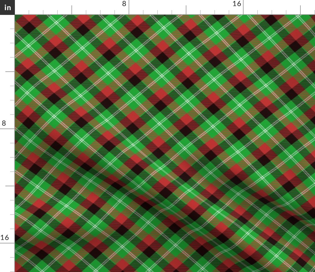 Christmas Holly Green, Red and Black and Argyle Tartan Plaid with Crossed White Lines