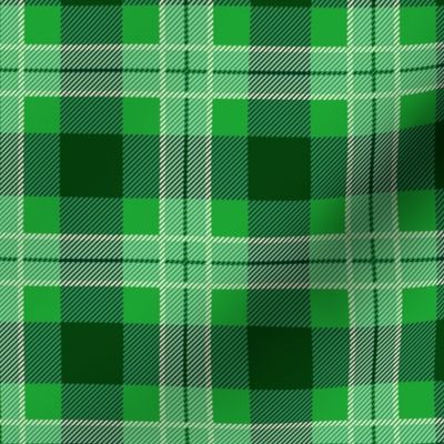 Christmas Holly Green and Dark Green Plaid Tartan with Wide White Lines