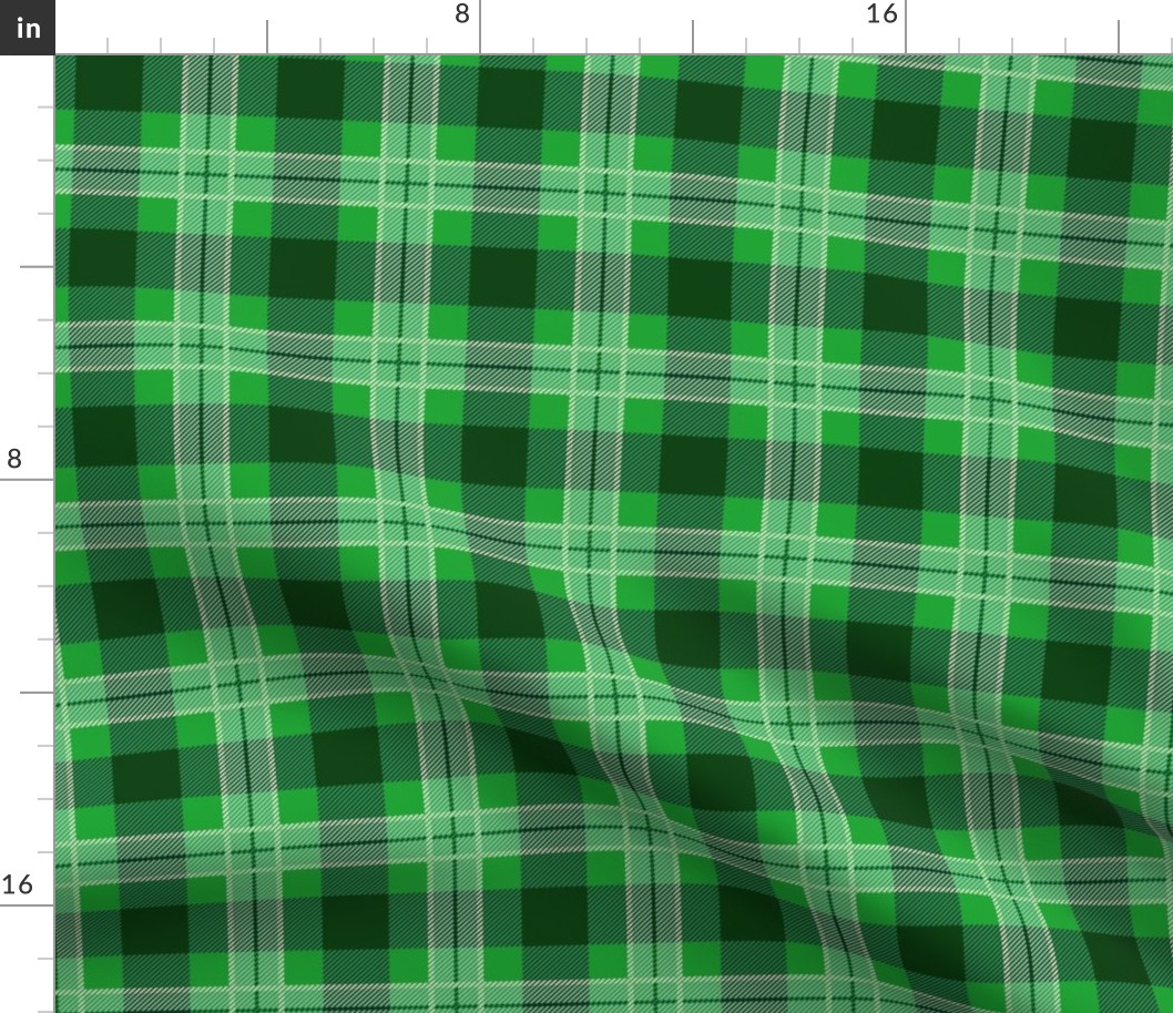 Christmas Holly Green and Dark Green Plaid Tartan with Wide White Lines