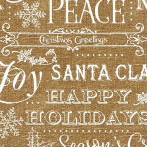 Christmas Typography on Camel Linen - large scale