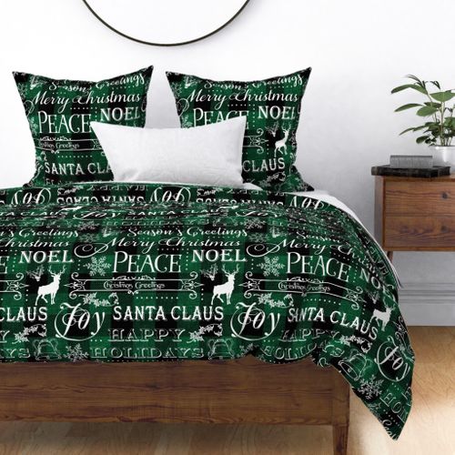 Christmas Typography on textured Green Buffalo Plaid - large scale