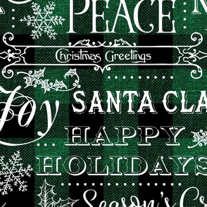 Christmas Typography on textured Green Buffalo Plaid - large scale